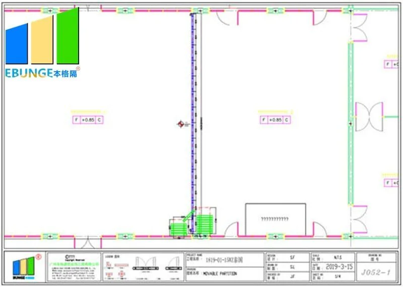 Project layout drawing showing the movable partition route and stacking position