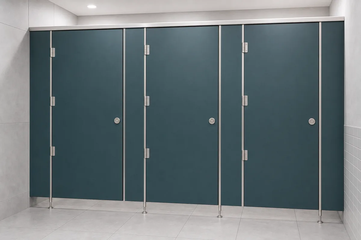 Compact laminate toilet cubicle for public restroom projects
