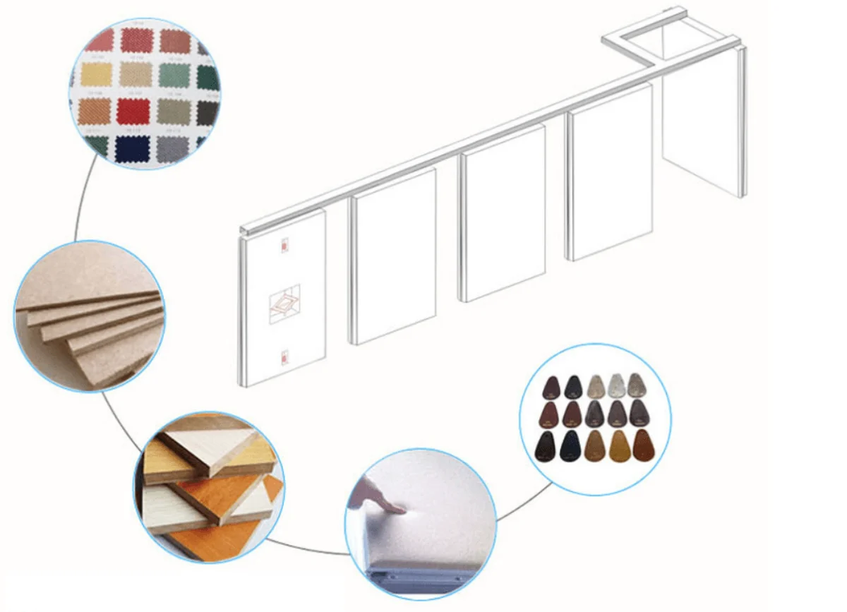 Custom surface and color options for movable partition wall panels
