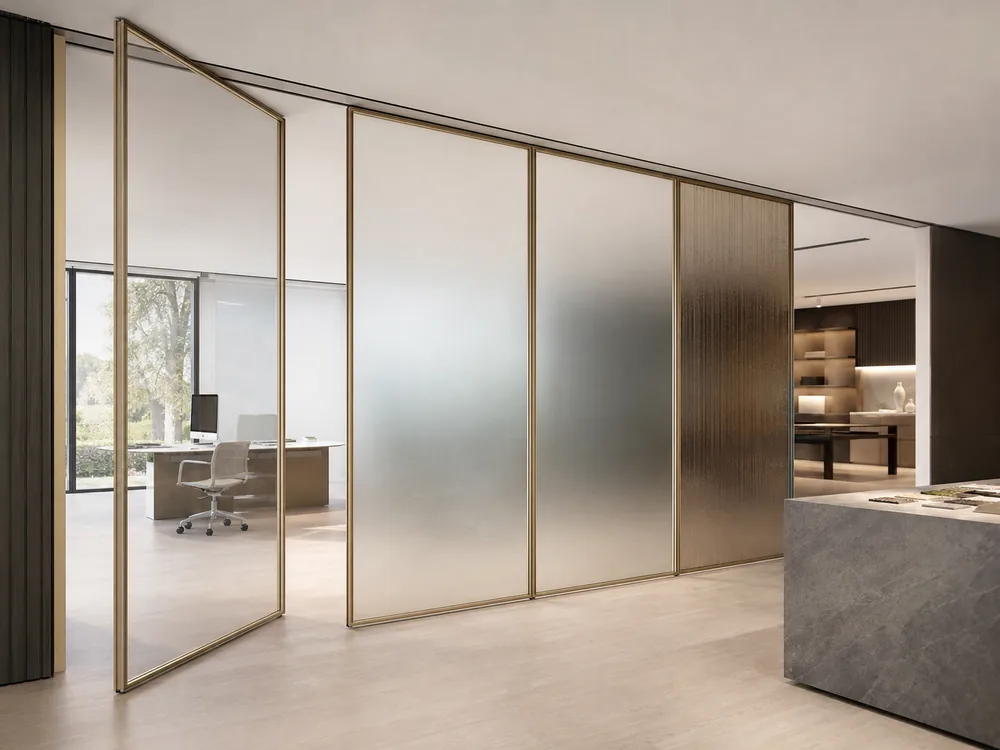 Glass and custom surface options for movable partition walls
