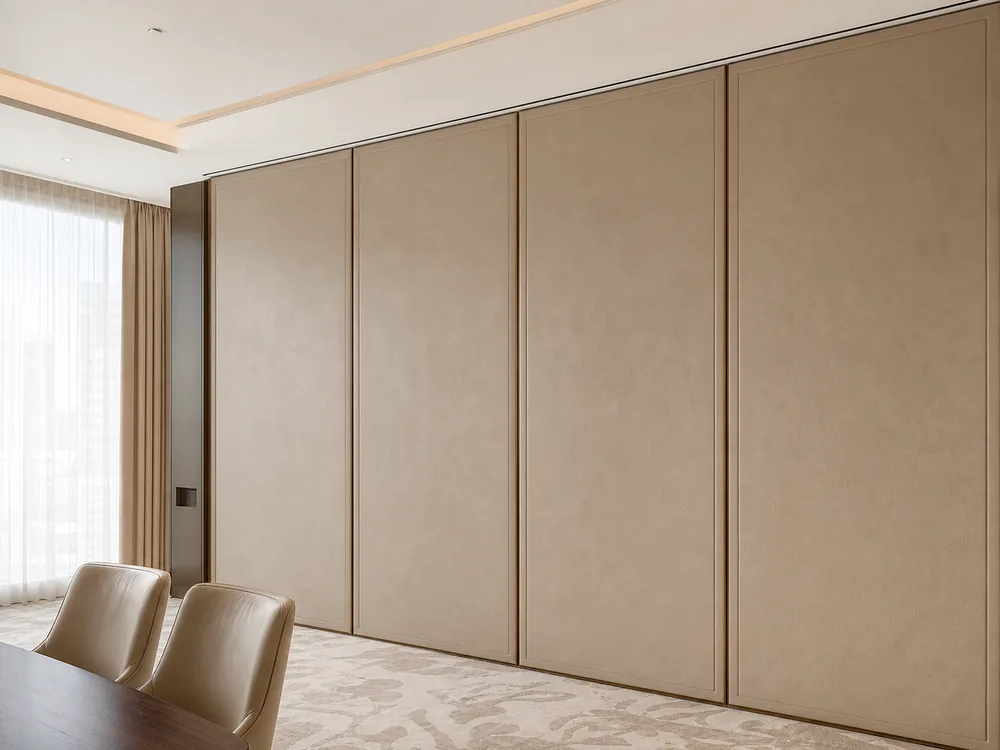 Leather finish for premium movable partition wall panels