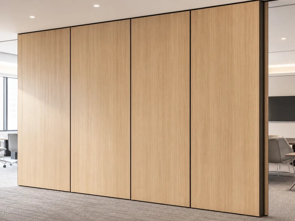 Melamine wood grain finish for movable partition wall panels