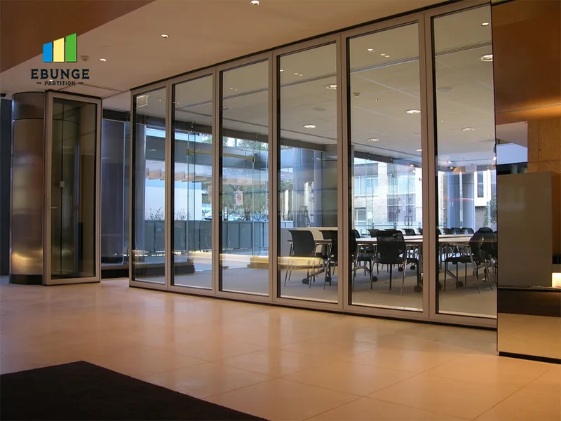 Movable glass partition wall for office interiors