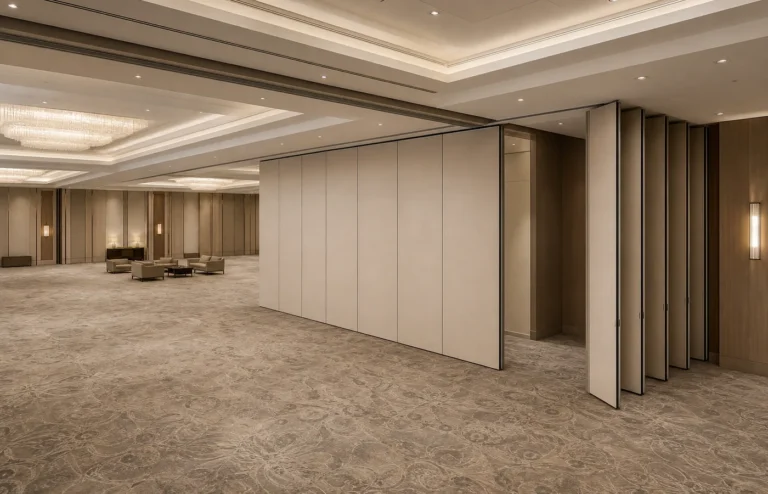 Hotel ballroom movable partition layout planning and stacking position