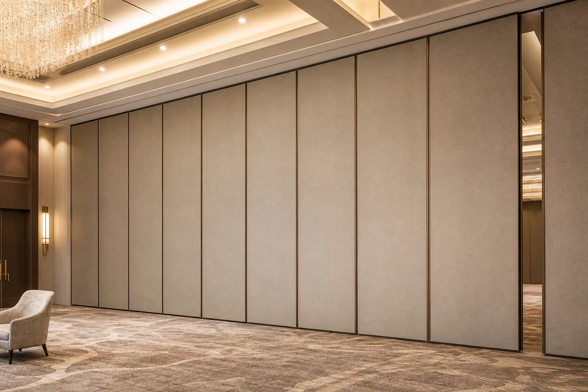 Decorative finish for hotel ballroom movable partition panels