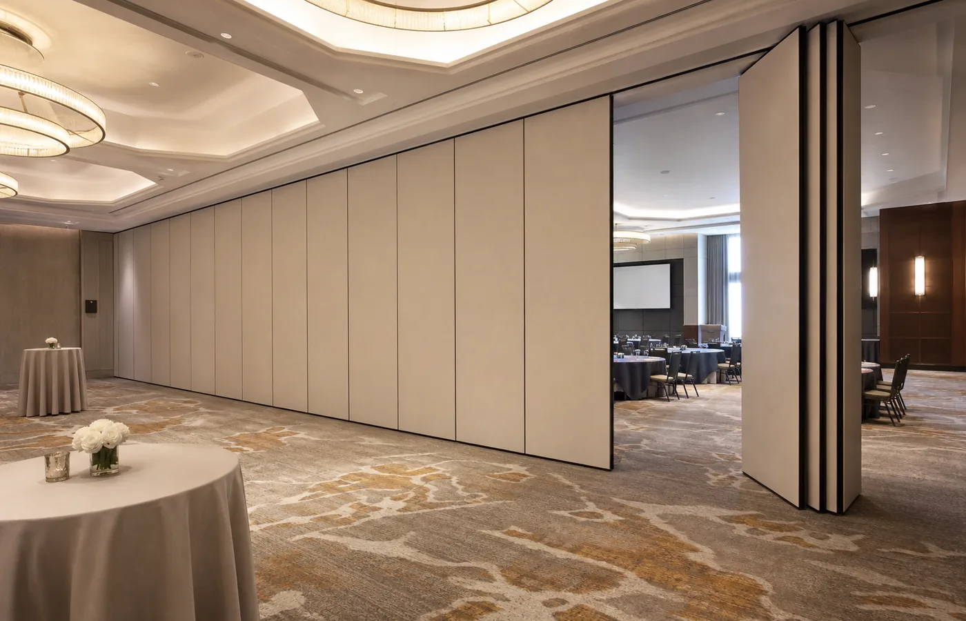 Hotel banquet hall space division with movable partition wall