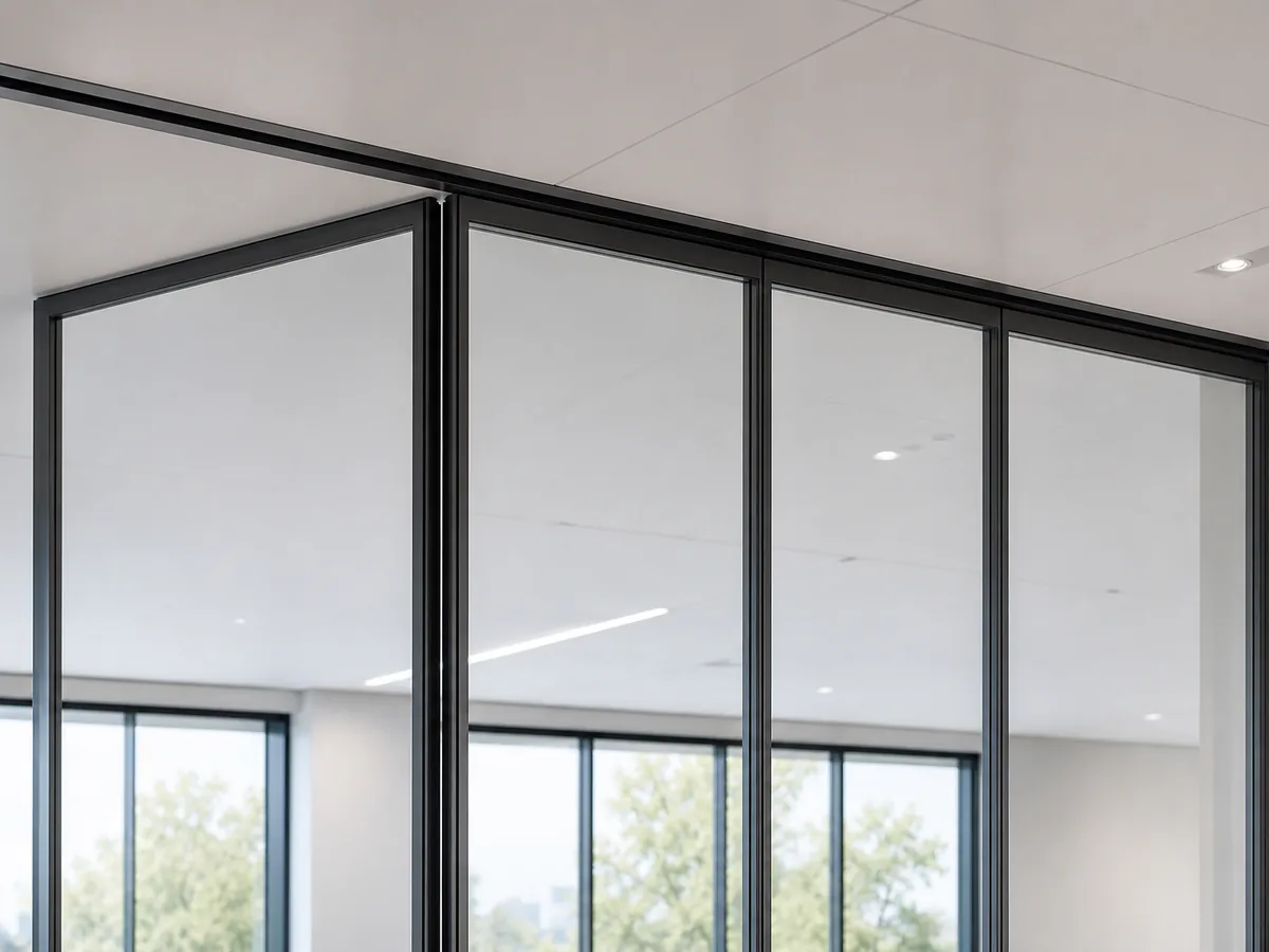 Movable glass partition frame and track detail