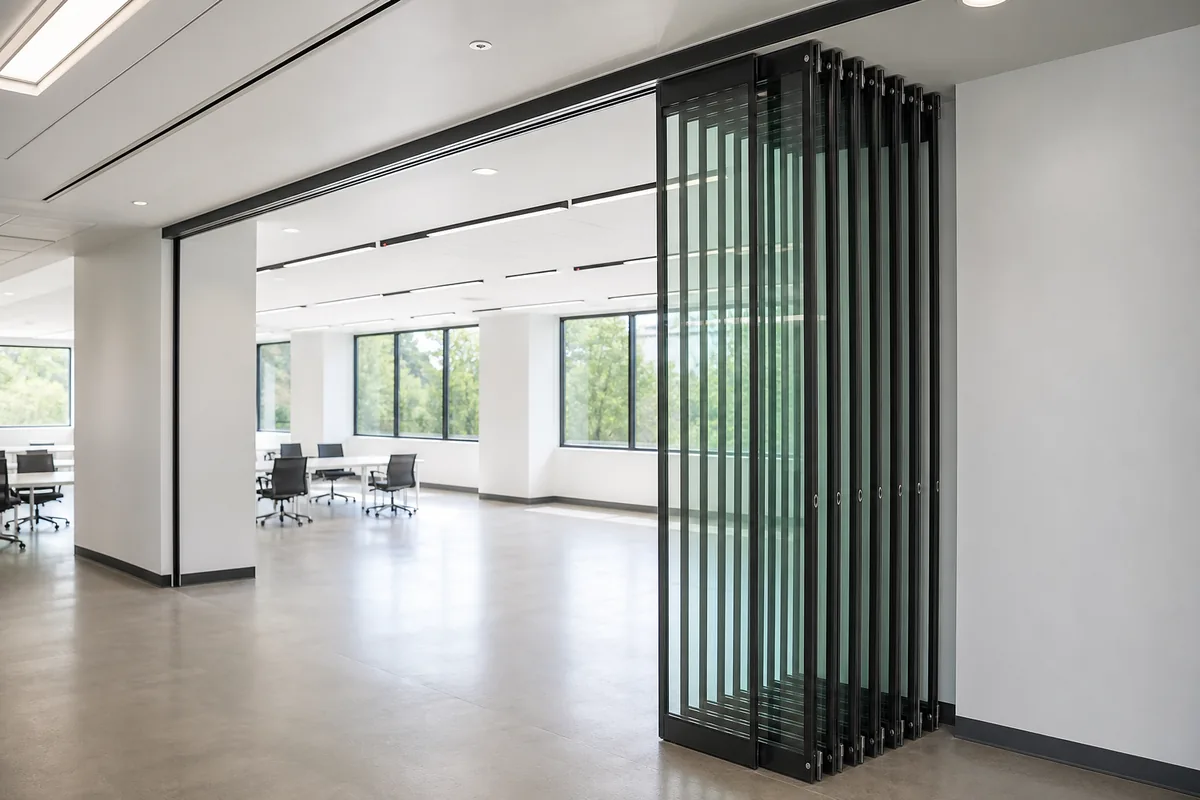 Movable glass partition panel stacking system