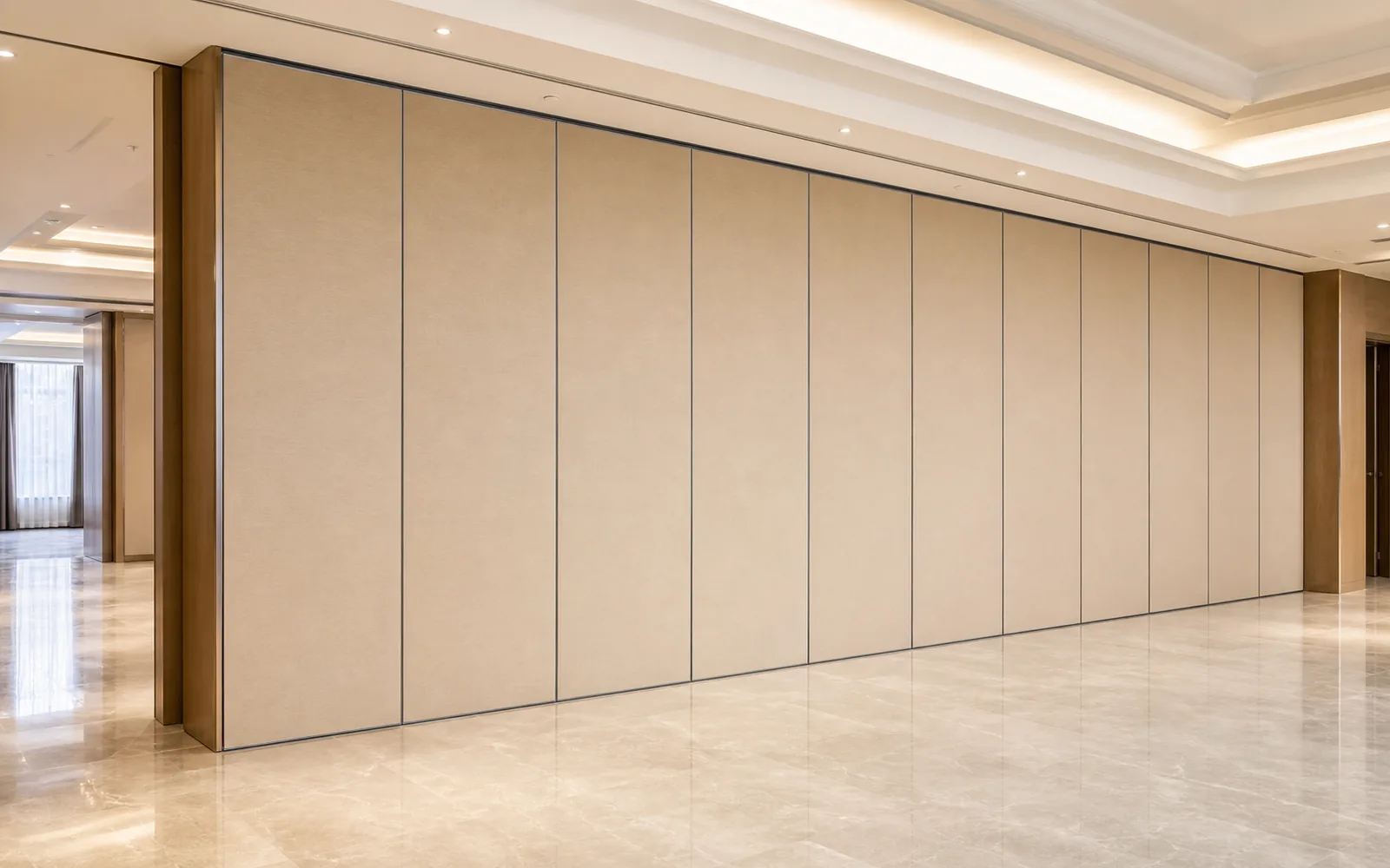 Movable partition wall panels installed for flexible room division