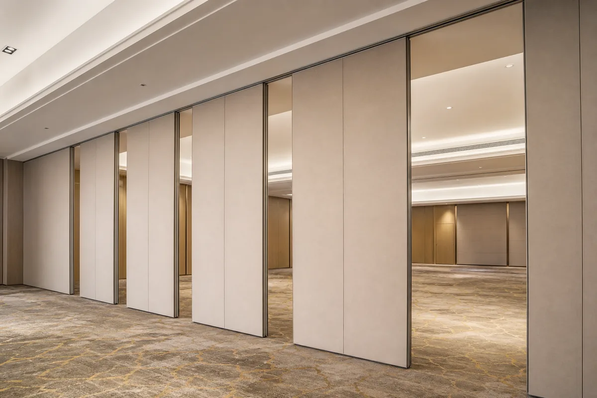 Top-hung track system for movable partition wall without floor track