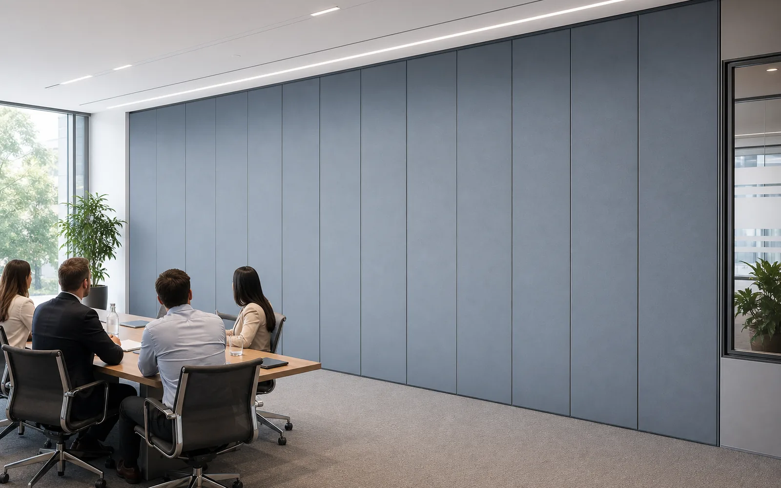 Office movable partition wall for flexible meeting rooms