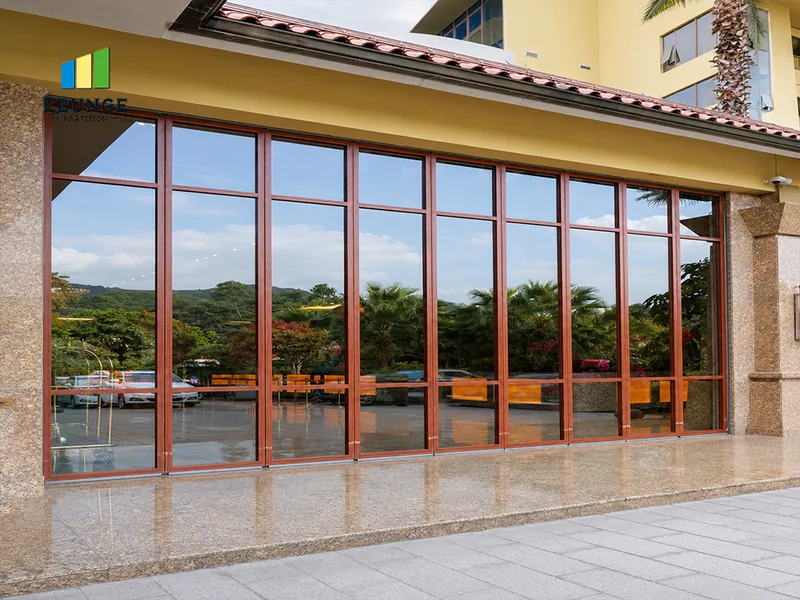 Movable glass partition wall for office interiors